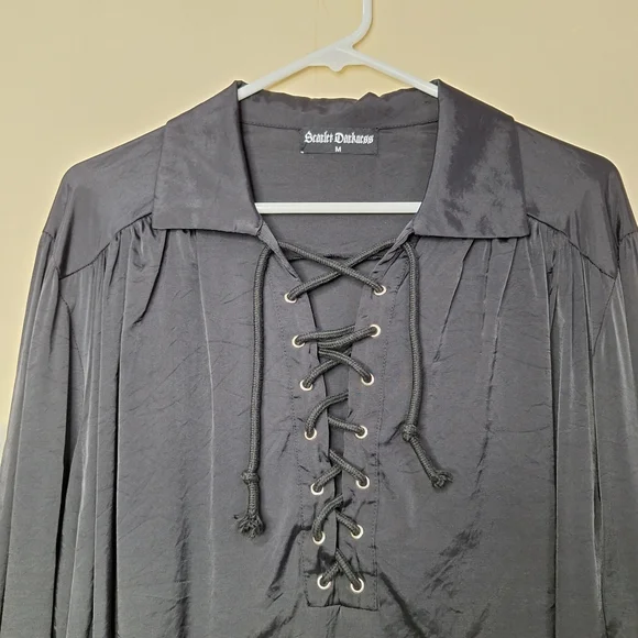 Scarlet Darkness Black Lace-Up Gothic Top | Ruffle Poet Sleeve Blouse | Size M - Picture 11 of 11
